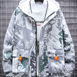 kkboxly  Spring And Autumn Men's Fashion Graffiti Mid Length Windbreaker Popular Hooded And Handsome Men's Jacket Popular Versatile Men's And Women's Same Windbreaker Jacket