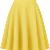 kkboxly  Preppy Pleated Skater Skirts, Elegant High Waist A Line Casual Skirts, Women's Clothing