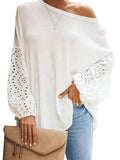 kkboxly  Women's Blouse Cut Out Contrast White Lace Sweatshirt