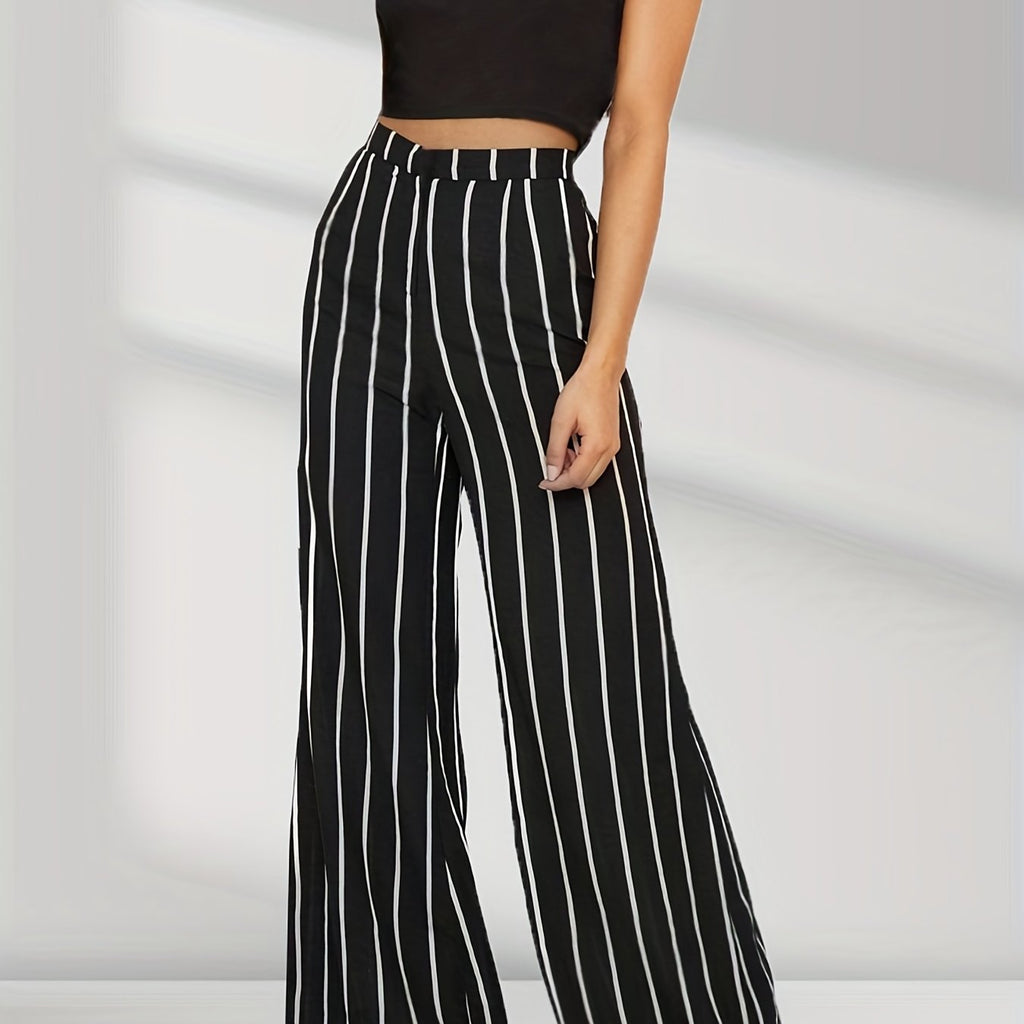 kkboxly  Striped Wide Leg Pants, Elegant High Waist Pants For Spring & Summer, Women's Clothing