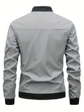 kkboxly  Men's Plain Color Casual Stand Collar Zipper Jacket With Pockets For Baseball, Sports, Walking Plus Size, Best Sellers Gifts