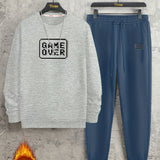 kkboxly  GAME OVER Print, Men's 2Pcs Outfits, Casual Crew Neck Long Sleeve Pullover Sweatshirt And Drawstring Sweatpants Joggers Set For Spring Fall, Men's Clothing