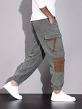 kkboxly kkboxly  Trendy Corduroy Cargo Drawstring Pants, Men's Multi Flap Pocket Trousers, Loose Casual Outdoor Pants, Men's Work Pants Outdoors Streetwear Hip Hop Style