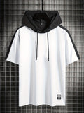 kkboxly  Thin Material, Men's Black And White Casual Short Sleeve Hooded T-shirt