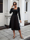 kkboxly  Beaded Decor Long Sleeve Dress, Elegant A-line Dress For Spring & Fall, Women's Clothing