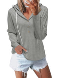 kkboxly  Drawstring Button Front Hoodie, Casual Long Sleeve Hoodies, Women's Clothing
