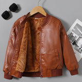 kkboxly  kkboxly  Boys Fleece Zipper Artificial Leather Jacket