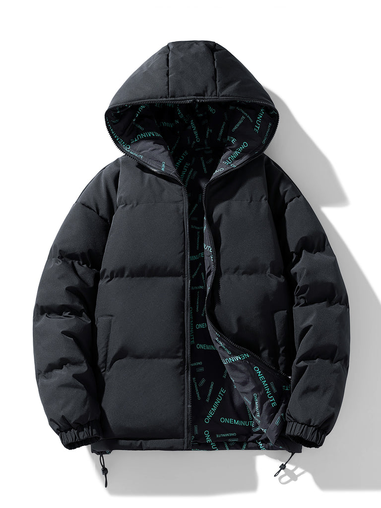 kkboxly Men's Casual Reversible Padded Jacket, Warm Thick Coat For Fall Winter