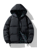 Plus Size Men's Reversible Jacket Solid Puffer Hooded Jacket Fashion Casual Jacket For Fall Winter, Men's Clothing