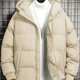 kkboxly  Men's Casual Warm Hooded Coat, Zip Up Puffer Coat Padded Jacket For Fall Winter