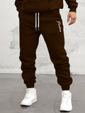 kkboxly  Letter / Coconut Tree Print Drawstring Sweatpants Loose Fit Pants Men's Casual Slightly Stretch Joggers For Winter Autumn Running Jogging