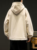 kkboxly  Men's Trendy Fleece Hoodie, Casual Slightly Stretch Breathable Button Up Loose Hooded Sweatshirt For Outdoor