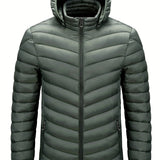kkboxly  Men's Lightweight Warm Hooded Jacket, Casual Stand Collar Zipper Pockets Padded Coat