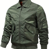 realaiot  Men's Stylish Sports Jacket, Casual Windproof Motorcycle Jacket With Pockets For Spring And Autumn