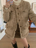 Raw Trim Button Front Coat, Chic Long Sleeve Pocket Coat For Fall & Winter, Women's Clothing
