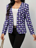 kkboxly  Houndstooth Print Blazer, Casual Open Front Long Sleeve Outerwear, Women's Clothing