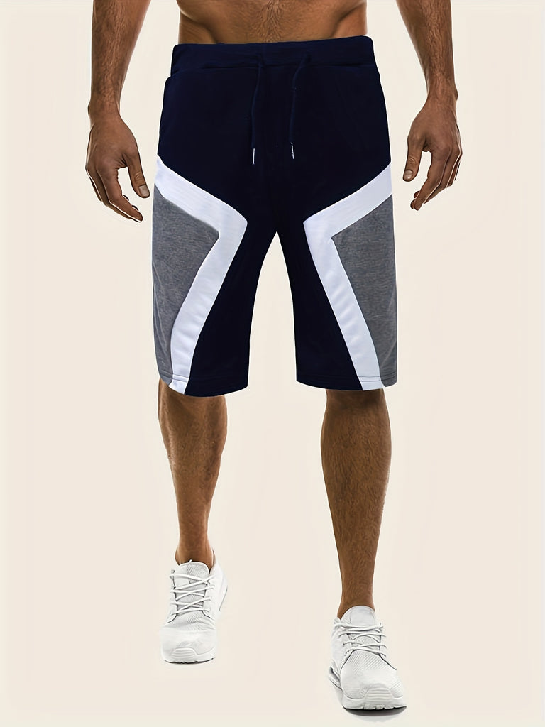 kkboxly  Men's Color Block Drawstring Shorts, Summer Clothings For Running, Basketball, Athletics