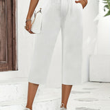 kkboxly  Minimalist Buttoned Wide Leg Elastic Waist Pants, Casual Versatile Solid Buttons Pants, Women's Clothing