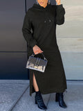 kkboxly  Drawstring Split Dress, Casual Hooded Long Sleeve Maxi Dress, Women's Clothing