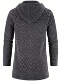 kkboxly  Warm Fleece Hooded Knitting Cardigan, Men's Casual Stretch Zip Up Overcoat For Fall Winter