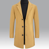 kkboxly  Classic Design Warm Coat, Men's Semi-formal Mid Length Button Up Lapel Coat For Fall Winter Business