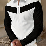kkboxly Color Block Men's Fashion Comfy Long Sleeve Zipper Shirt