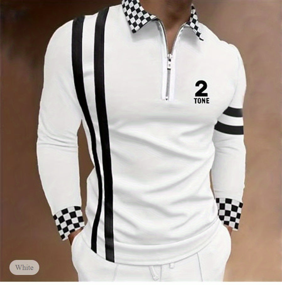 kkboxly Stylish Letter Pattern Print Men's Casual Short Sleeves Zip Up Graphic Shirts, Lapel Collar Tops Pullovers, Men's Clothing For Summer