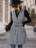 kkboxly  Sleeveless Button Front Jacket, Casual V Neck Solid Outerwear With Pockets, Women's Clothing