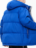kkboxly  Men's Stylish CHANA Pattern Puffer Coat With Pockets, Casual Breathable Zip Up Long Sleeve Warm Hooded Top For City Walk Street Hanging Winter Outdoor Activities