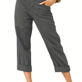 kkboxly  Solid Elastic Waist Pants, Casual Wide Leg Pants For Spring & Summer, Women's Clothing