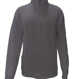 kkboxly  Men's Solid Thin Casual Long Sleeve Zipper Lapel Shirt, Spring Fall Men's Top