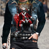 kkboxly  Christmas Pattern Print, Men's Graphic Design Crew Neck Active T-shirt, Casual Comfy Tees Tshirts For Summer, Men's Clothing Tops For Daily Gym Workout Running