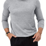 kkboxly  Cotton Blend Turtle Neck Knitted Slim Sweater, Men's Casual Warm Solid High Stretch Pullover Sweater For Fall Winter