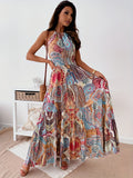 Kkboxly   Boho Paisley Print Halter Neck Dress, Boho Sleeveless Dress For Summer, Women's Clothing