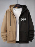 Contrast Color Matching Design Men's Hooded Jacket Cartoon Pattern Casual Long Sleeve Hoodies With Zipper Gym Sports Hooded Coat For Spring Fall
