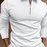 kkboxly  Men's Casual Long Sleeves Zip Up Polo Shirts, Lapel Collar Tops Pullovers, Men's Clothing For Spring Autumn