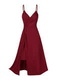 Twist Spaghetti Strap Dress, Elegant Solid Sleeveless Split Dress, Women's Clothing