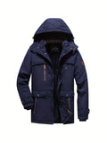 kkboxly Warm Fleece Flap Pocket Jacket For Fall Winter, Men's Casual Hooded Windbreaker Jacket For Outdoor Climbing Camping