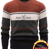 kkboxly  Men's Stylish Knitted Pullover, Casual Slightly Stretch Breathable Long Sleeve Crew Neck Top For City Walk Street Hanging Outdoor Activities