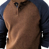 kkboxly  Color Block Men's Comfy Long Raglan Sleeve Round Neck Henley Shirt, Spring Fall Sports Top
