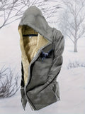 kkboxly  Warm Eagle Pattern Hooded Overcoat, Men's Casual Cape Warm Fleece Jacket