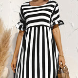 Kkboxly  Short Sleeve Beach Dress, Crew Neck Vacation Casual Dress For Summer & Spring, Women's Clothing