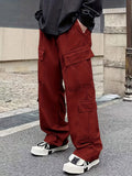 kkboxly  Men's Casual Multi Pocket Trousers, Chic Loose Fit Pants For Outdoor Activities