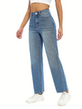 kkboxly  Loose Fit Washed Straight Jeans, Slant Pockets Non-Stretch Denim Pants, Women's Denim Jeans & Clothing