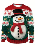Christmas Snowman 3D Digital Print Allover Pattern Sweatshirt, Casual Long Sleeve Crew Neck Sweatshirt For Fall & Winter, Women's Clothing