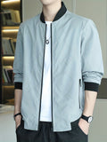 kkboxly  Men's Casual Slightly Stretchy Baseball Jacket Collar Coat Regular Fit College Hipster Windbreaker For Spring Autumn