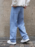 Letter Print Loose Fit Jeans, Men's Casual Street Style Wide Leg Denim Pants For All Seasons