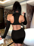 kkboxly  Cut Out Mock Neck Dress, Casual Solid Slim Bodycon Dress For Club & Party, Women's Clothing
