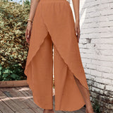 kkboxly  Split Solid Pants, Vacation High Waist Long Length Pants For Spring & Summer, Women's Clothing