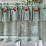 kkboxly 1pc Vintage-Inspired Short Valance Curtains - Rod Pocket Top Voile Half Curtains for Kitchen Windows, Pastoral Cherry Living Room Home Decor with Sheer Embroidery Lace and Classic Design